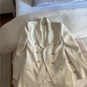 Zara White Cream Blazer with Gold Buttons